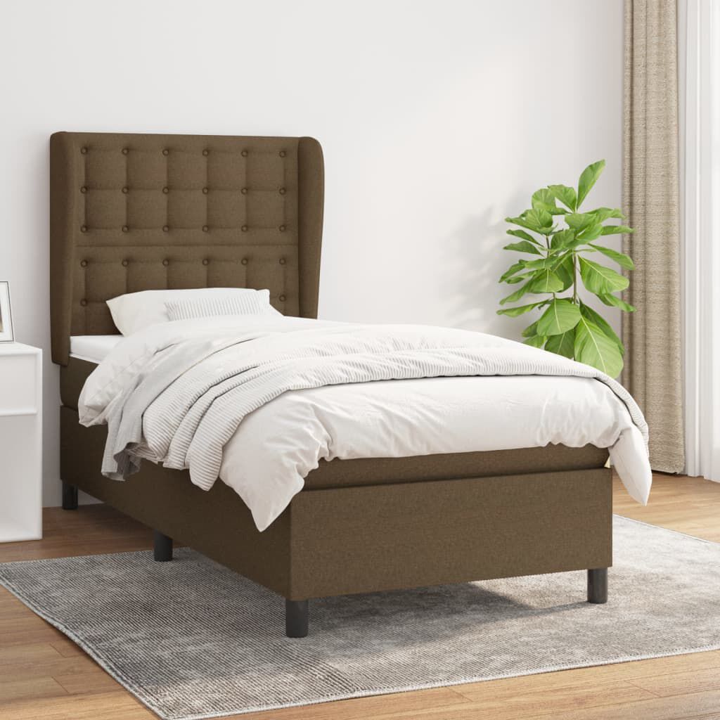 vidaXL Κρεβάτι Boxspring με Στρώμα Σκούρο Καφέ 80x200 εκ. Υφασμάτινο