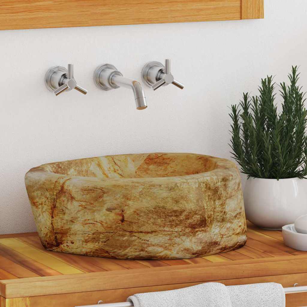 vidaXL Νιπτήρας Απολίθωμα Κρεμ 45 x 35 x 15 εκ. Πέτρινος