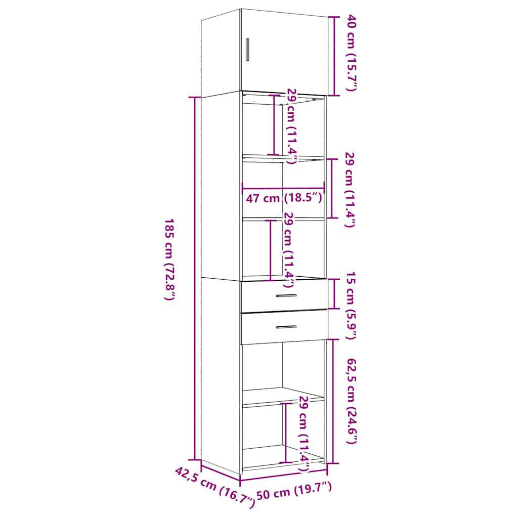 vidaXL Ντουλάπι Αποθήκευσης Στενό Μαύρο 50x42,5x225 εκ. Επεξεργ. Ξύλο