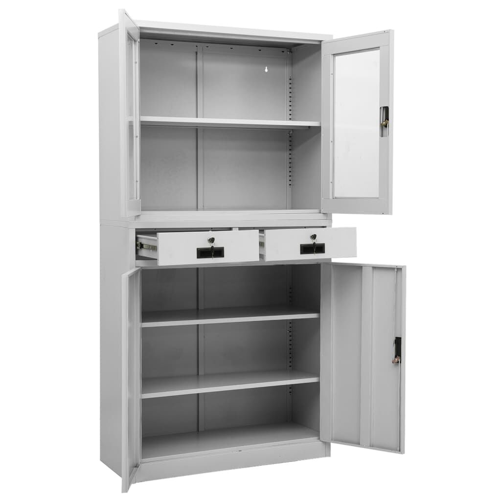 vidaXL Ντουλάπα Γραφείου Ανοιχτό Γκρι 90x40x180 εκ Ατσάλι/Ψημένο Γυαλί