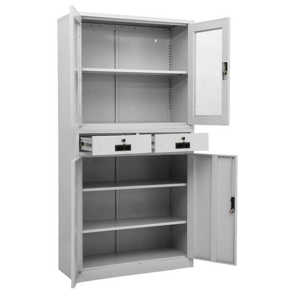 vidaXL Ντουλάπα Γραφείου Ανοιχτό Γκρι 90x40x180 εκ Ατσάλι/Ψημένο Γυαλί
