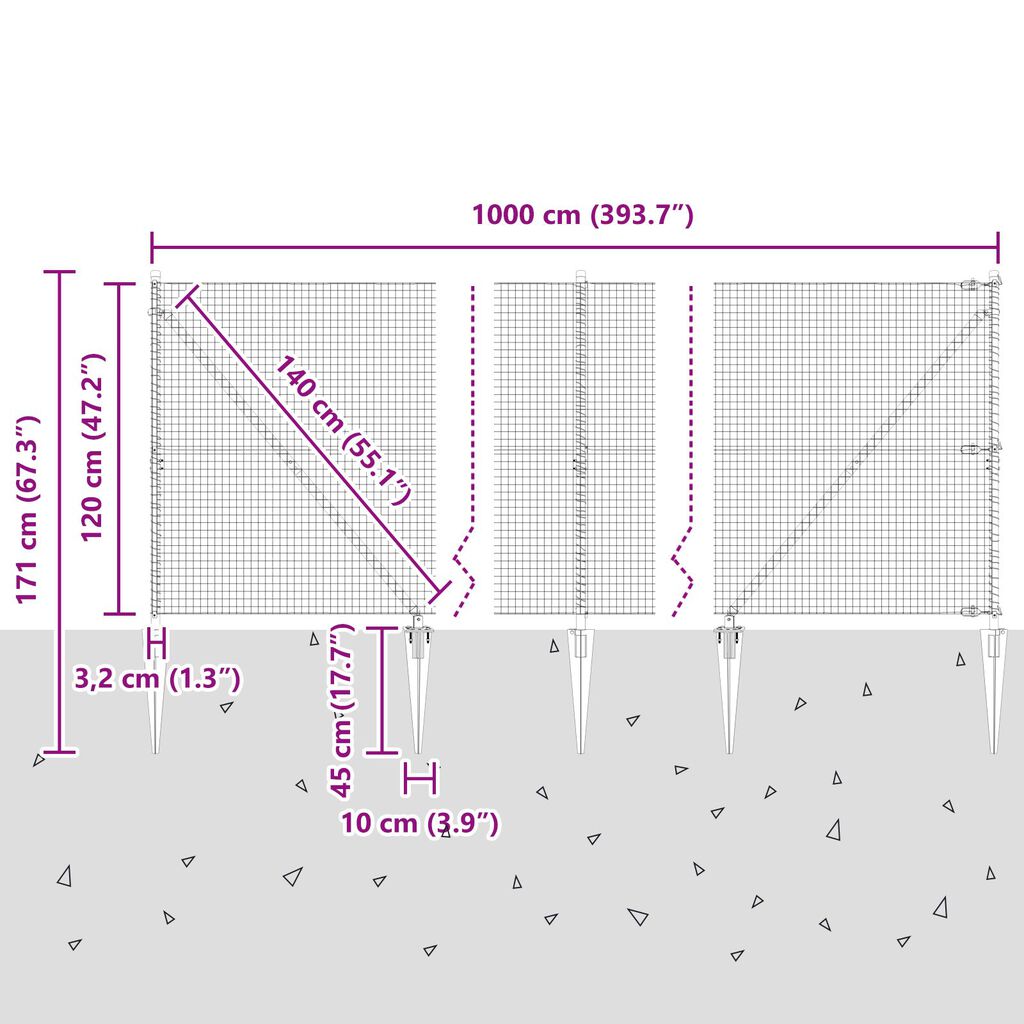 vidaXL Συρμάτινος Φράκτης με 7 άγκυρες Γκρι 1.2x10 μ Ατσάλι