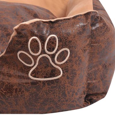 vidaXL Κρεβάτι Σκύλου Καφέ Μέγεθος M από Συνθετικό Δέρμα με Μαξιλάρι