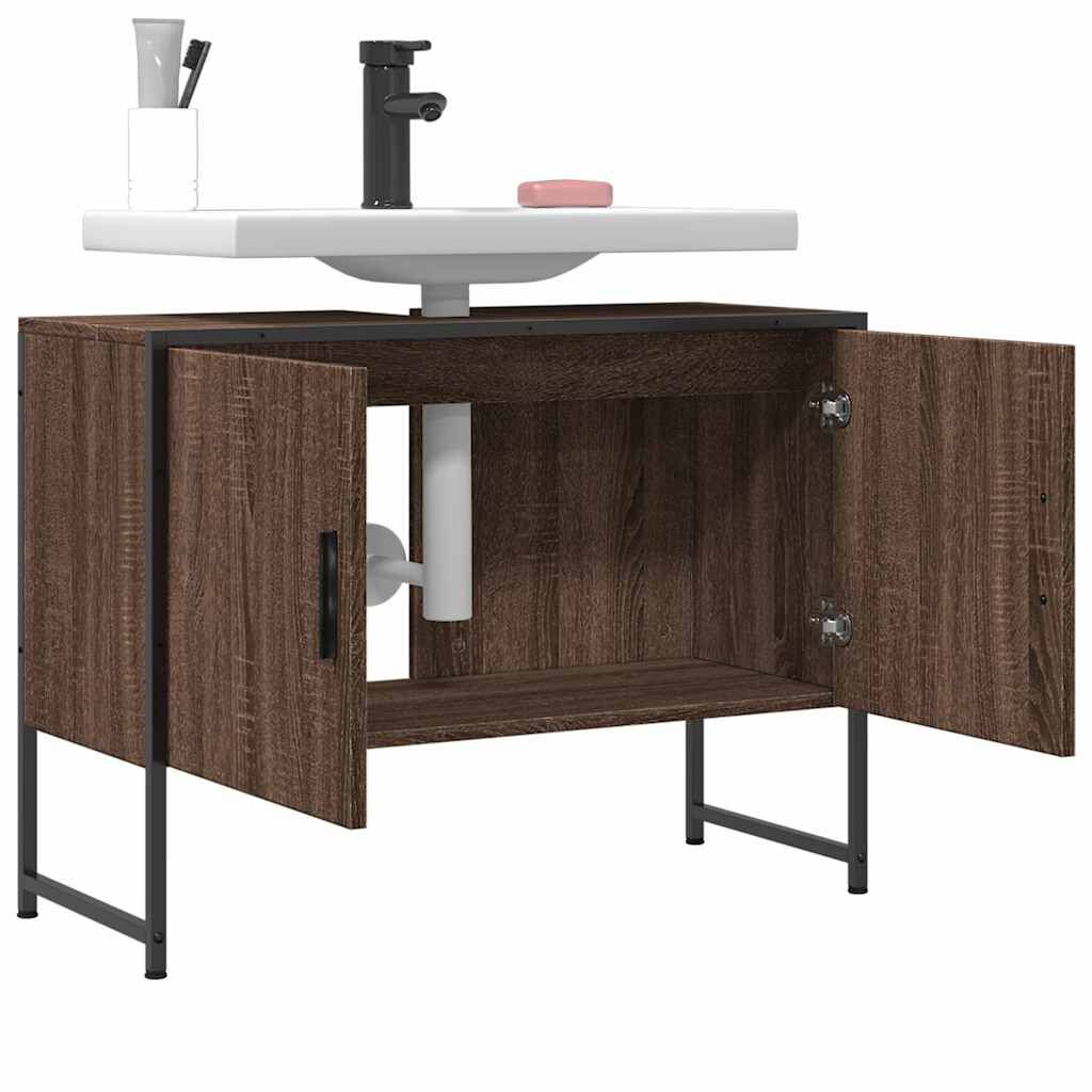 vidaXL Ντουλάπι Μπάνιου Νιπτήρα Καφέ Δρυς 80 x 33 x 60 εκ. Επεξ. Ξύλο