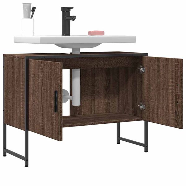 vidaXL Ντουλάπι Μπάνιου Νιπτήρα Καφέ Δρυς 80 x 33 x 60 εκ. Επεξ. Ξύλο