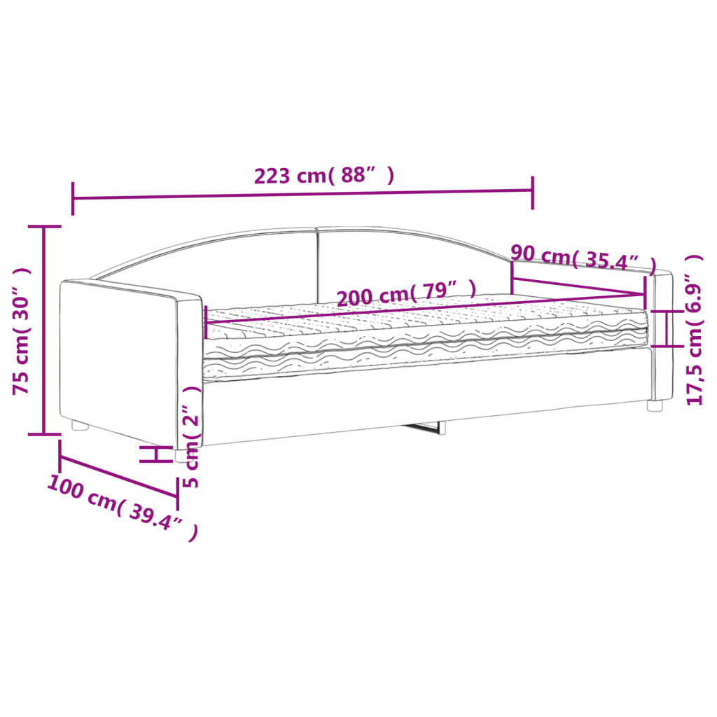 vidaXL Καναπές Κρεβάτι με Στρώμα Ανοιχτό Γκρι 90 x 200 εκ. Υφασμάτινο