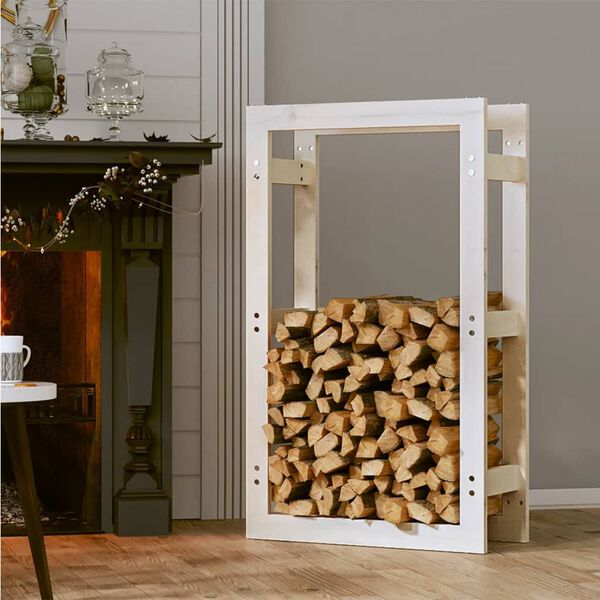 vidaXL Ραφιέρα Καυσόξυλων Λευκή 60x25x100 εκ. από Μασίφ Ξύλο Πεύκου