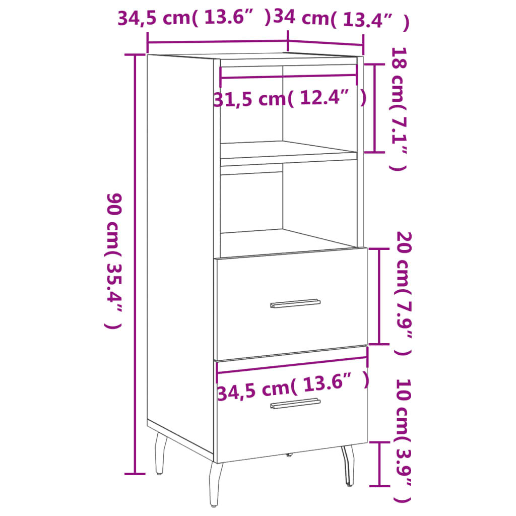 vidaXL Ντουλάπι Γκρι Sonoma 34,5x34x90 εκ. από Επεξεργασμένο Ξύλο