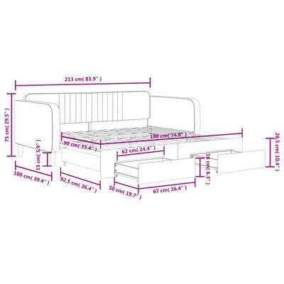 vidaXL Καναπές Κρεβάτι Συρόμενος Αν. Γκρι 90x190 εκ Βελούδο & Συρτάρια