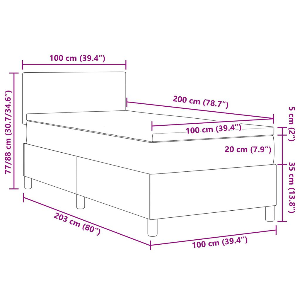 vidaXL Κρεβάτι με Στρώμα & LED Φως Πράσινο Γκρι 100x200 εκ. Ύφασμα Κόρδουρο