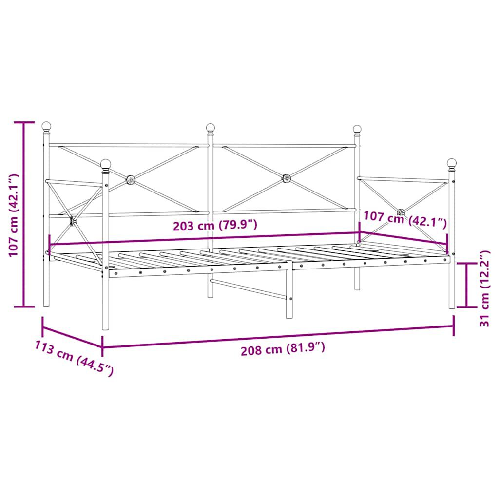 vidaXL Κρεβάτι ημέρας χωρίς στρώμα Μαύρο 107x203 cm Ατσάλι