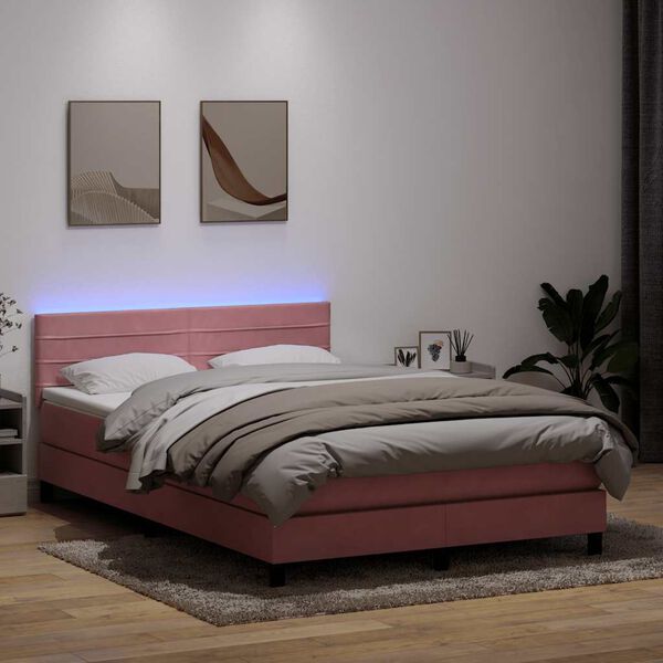 vidaXL &Kappa;&rho;&epsilon;&beta;ά&tau;&iota; Boxspring &mu;&epsilon; &Sigma;&tau;&rho;ώ&mu;&alpha; & LED &Rho;&omicron;&zeta; 140x210 &epsilon;&kappa;. &Beta;&epsilon;&lambda;&omicron;ύ&delta;&iota;&nu;&omicron;