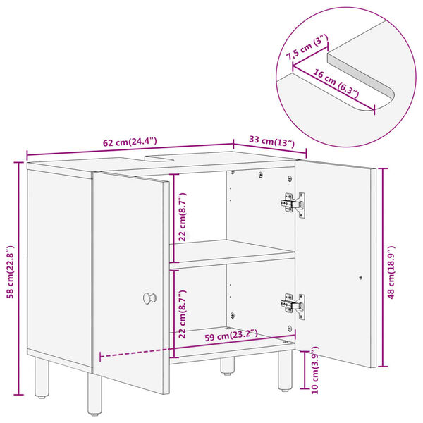 vidaXL Ντουλάπι Μπάνιου 62 x 33 x 58 εκ. από Μασίφ Ξύλο Ακακίας