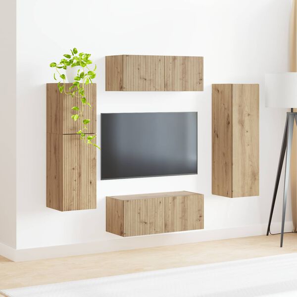 vidaXL &Sigma;&epsilon;&tau; &epsilon;&pi;ί&pi;&lambda;&omicron;&upsilon; &tau;&eta;&lambda;&epsilon;ό&rho;&alpha;&sigma;&eta;&sigmaf; 4 pcs Artisan Oak &Epsilon;&pi;&epsilon;&xi;&epsilon;&rho;&gamma;&alpha;&sigma;&mu;έ&nu;&omicron; &xi;ύ&lambda;&omicron;