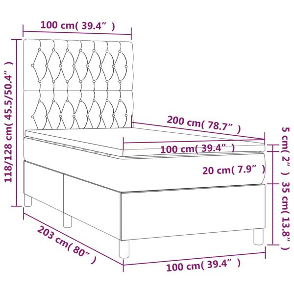 vidaXL Κρεβάτι Boxspring με Στρώμα Ανοιχτό Γκρι 100x200 εκ. Βελούδινο