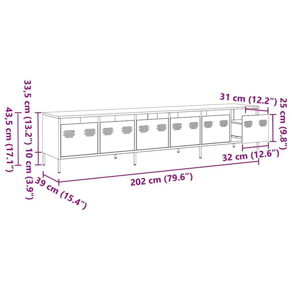 vidaXL Έπιπλο Τηλεόρασης Μαύρο 202x39x43,5 εκ. Χάλυβας Ψυχρής Έλασης