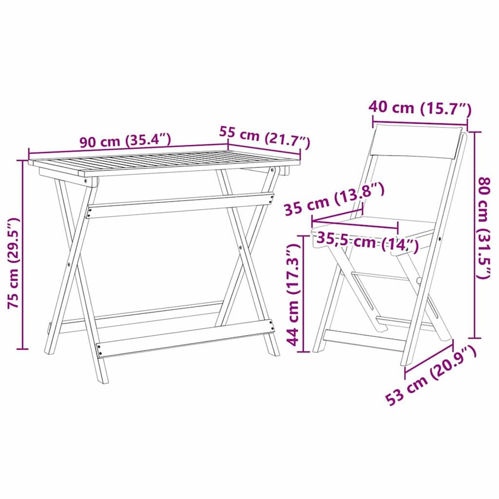 vidaXL Σετ μπιστρό 5 pcs Καφέ Μασίφ ξύλο ακακίας