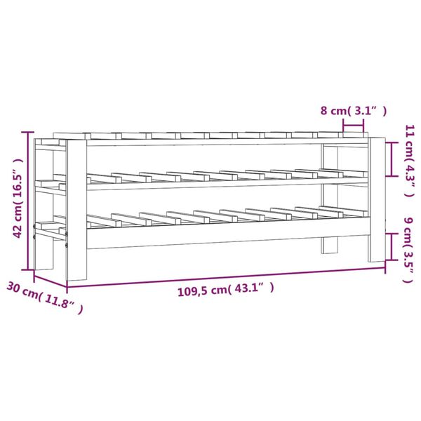 vidaXL Ραφιέρα Κρασιών 109,5x30x42 εκ. από Μασίφ Ξύλο Πεύκου