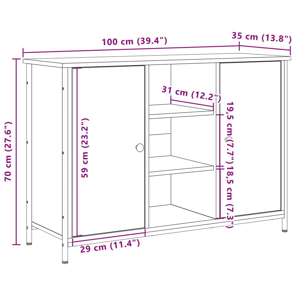 vidaXL Κονσόλα Παλιού Ξύλου 100x35x70 εκ Κατασκευασμένο Ξύλο και Χάλυβας