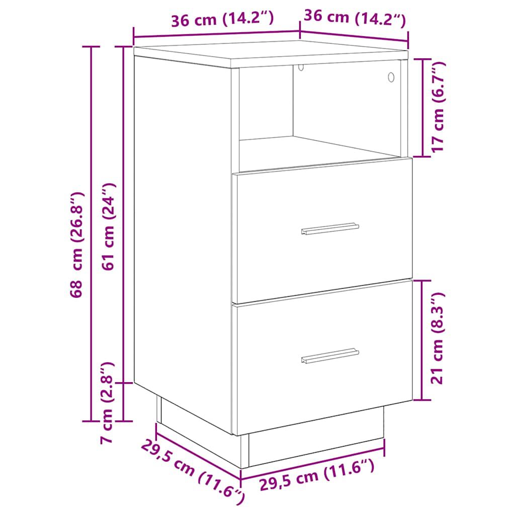 vidaXL Κομοδίνο με 2 συρτάρια Sonoma Δρυς 36x36x68 εκ.