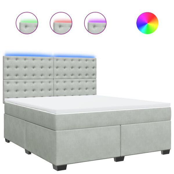 vidaXL Κρεβάτι Boxspring με Στρώμα Ανοιχτό Γκρι 180x200 εκ. Βελούδινο