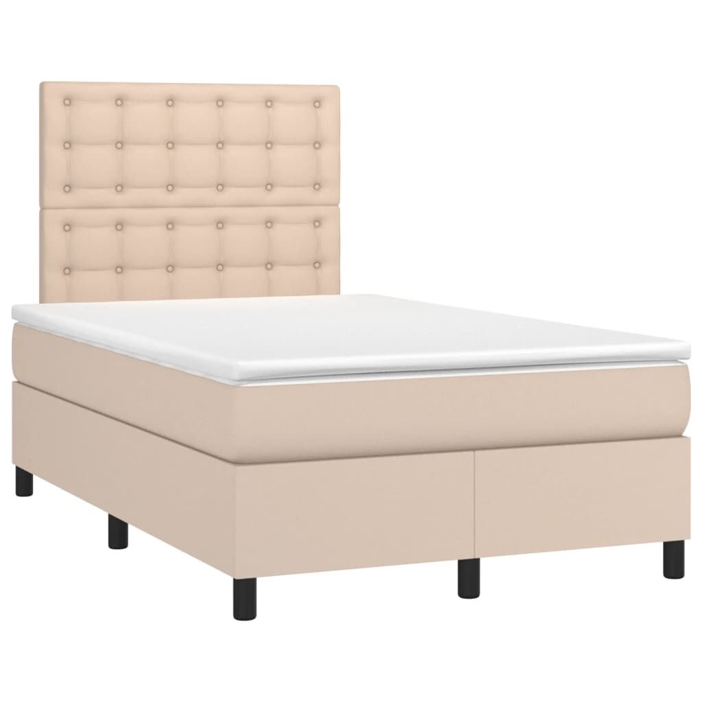 vidaXL Κρεβάτι Boxspring Στρώμα&LED Καπουτσίνο 120x190 εκ. Συνθ. Δέρμα