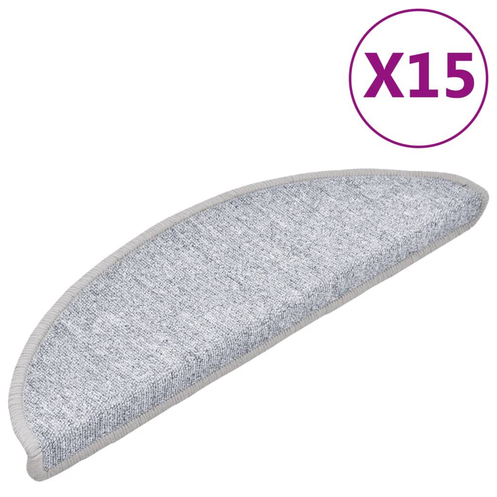 vidaXL Πατάκια Σκάλας 15 τεμ. Ανοιχτό Γκρι 56 x 17 x 3 εκ.