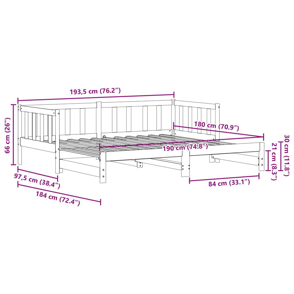 vidaXL Κρεβάτι ημέρας με Pull-out χωρίς στρώμα Καφέ 2x(90x190) εκ