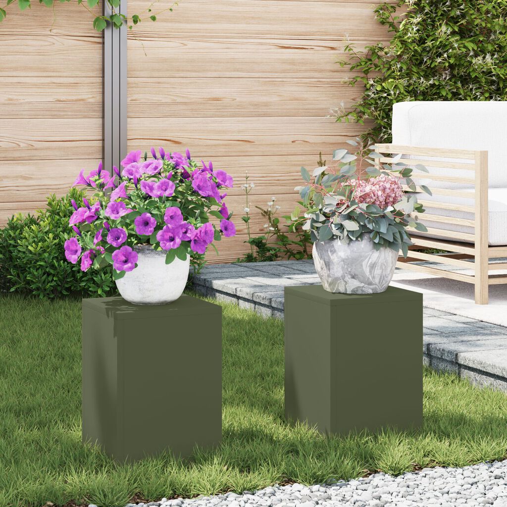 vidaXL Εξωτερικές Βάσεις Φυτών Στήλη 2 τμχ Ελιά 24x24x35 εκ Ατσάλι