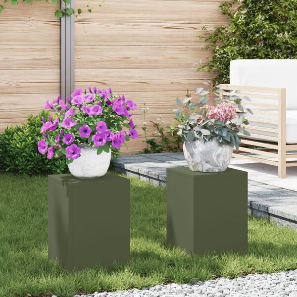 vidaXL Εξωτερικές Βάσεις Φυτών Στήλη 2 τμχ Ελιά 24x24x35 εκ Ατσάλι