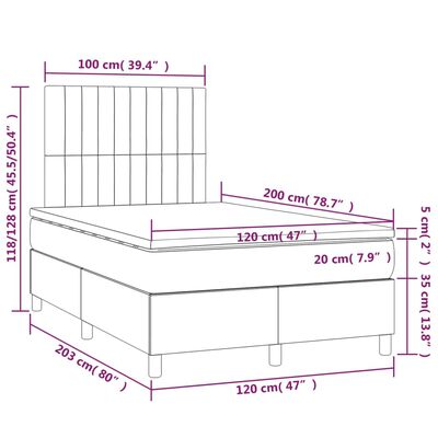 vidaXL Κρεβάτι Boxspring με Στρώμα Μαύρο 120 x 200 εκ. Βελούδινο
