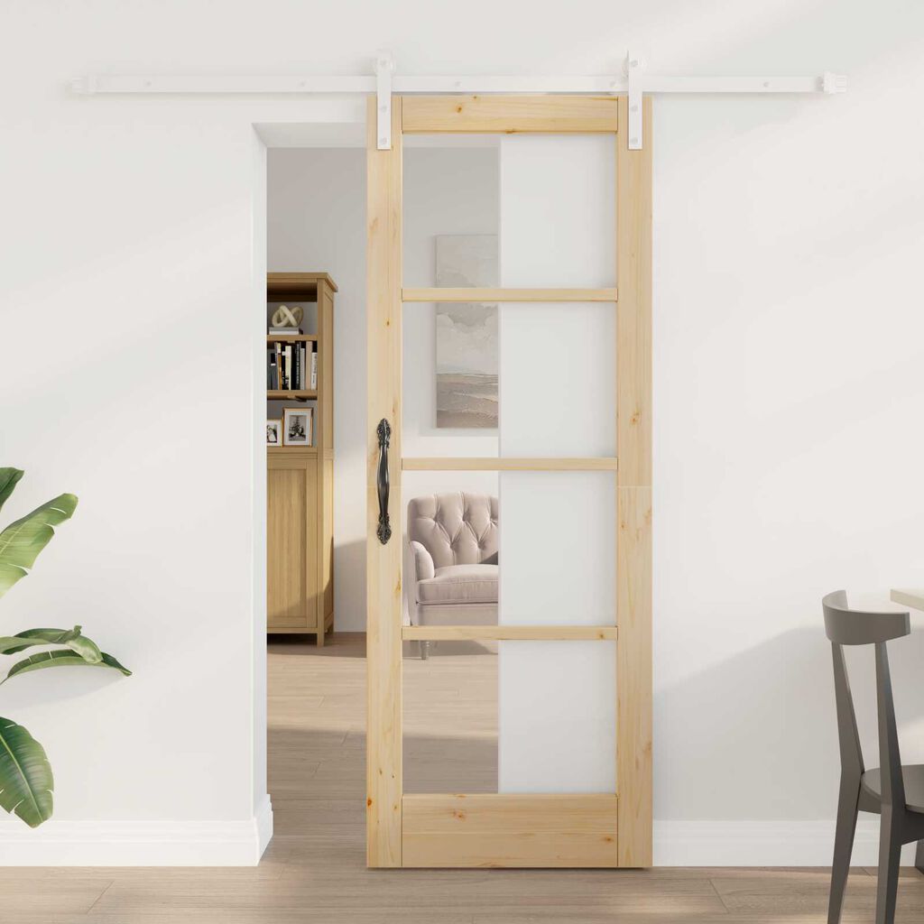 vidaXL Συρόμενη Πόρτα Καφέ 73.5 x 198.5 εκ. Μασίφ ξύλο πεύκου