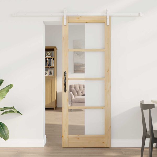 vidaXL Συρόμενη Πόρτα Καφέ 73.5 x 198.5 εκ. Μασίφ ξύλο πεύκου