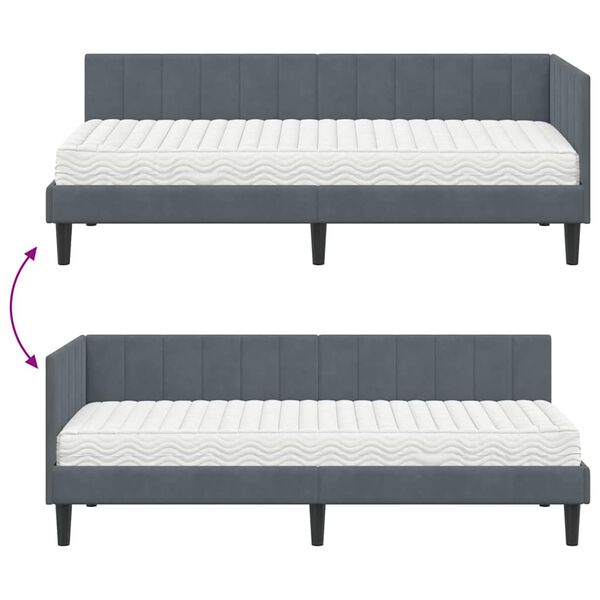 vidaXL Κρεβάτι Γωνίας με στρώμα Σκούρο γκρι 80 x 200 cm Βελούδο