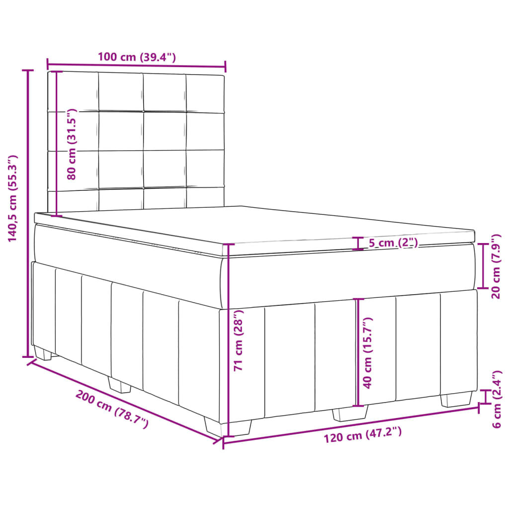 vidaXL Κρεβάτι Boxspring με Στρώμα Ανοιχτό Γκρι 120x200 εκ. Υφασμάτινο