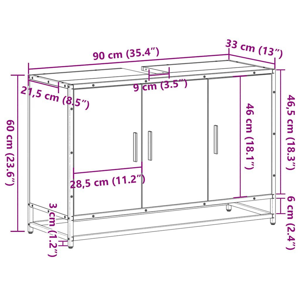 vidaXL Ντουλάπι νιπτήρα μπάνιου Sonoma Oak 90x33x60 cm