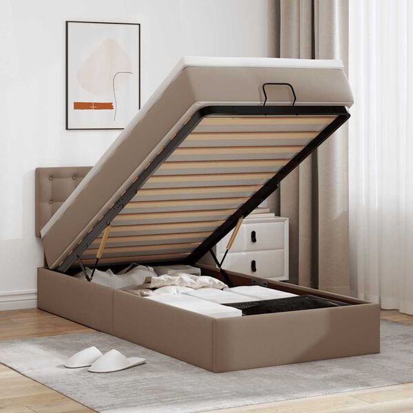 vidaXL Οθωμανικό κρεβάτι με στρώμα Cappucino 90x190cm Faux Leather