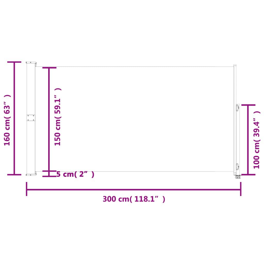 vidaXL Σκίαστρο Πλαϊνό Συρόμενο Βεράντας Γκρι 160 x 300 εκ.