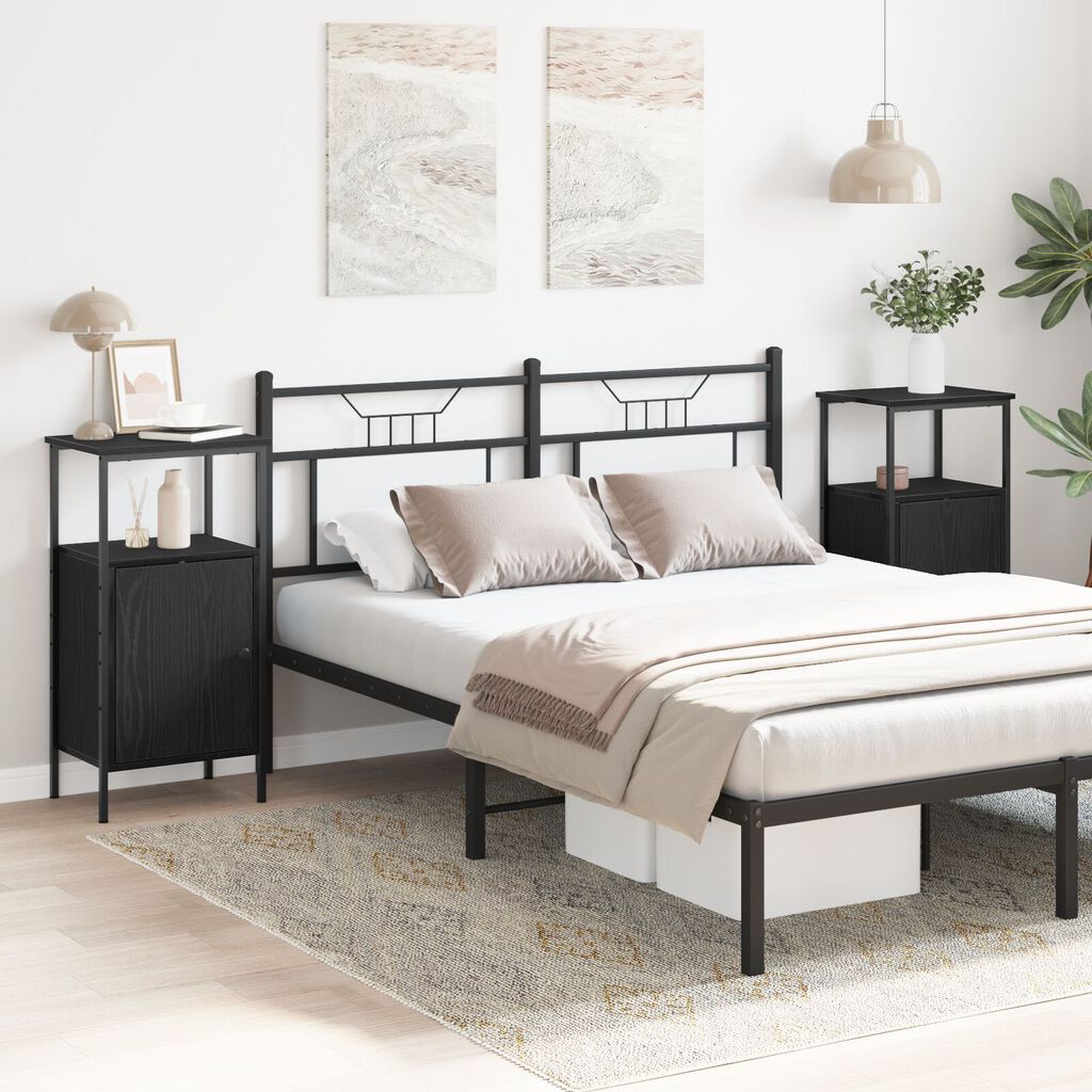 vidaXL Κομοδίνα 2 τεμ Μαύρη Δρυς 41x31x80 εκ Κατασκευασμένο Ξύλο
