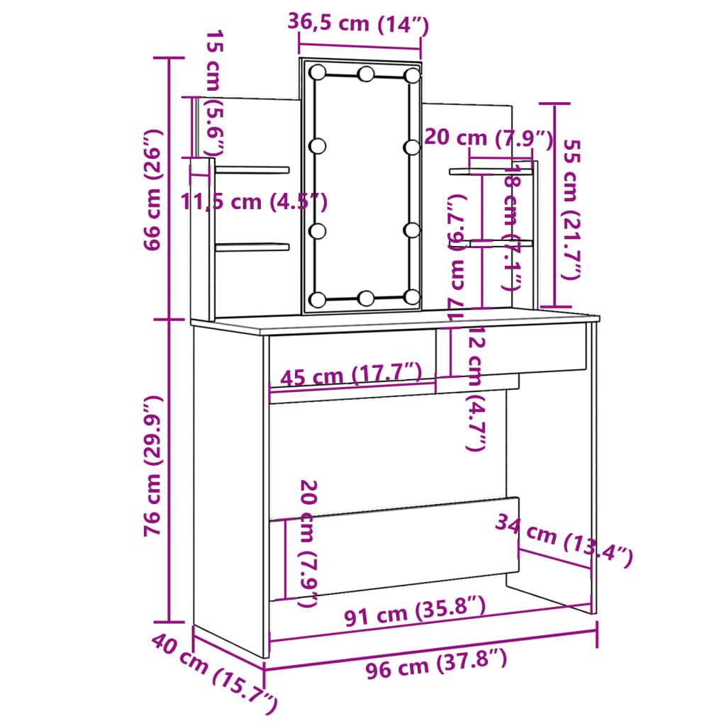 vidaXL Μπουντουάρ με LED Φώτα Καπνιστή Δρυς 96x40x142 εκ.