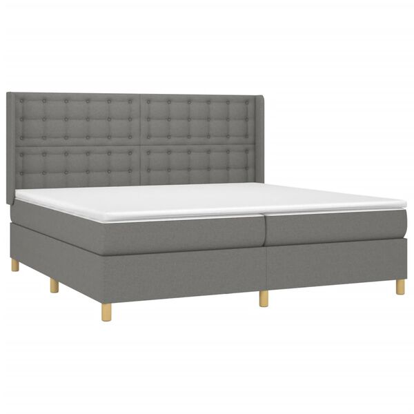 vidaXL Κρεβάτι Boxspring με Στρώμα & LED Σκ.Γκρι 200x200εκ. Υφασμάτινο