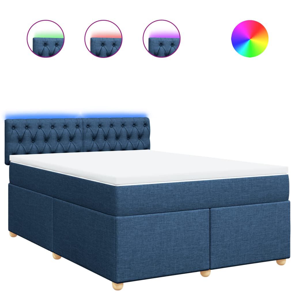 vidaXL Κρεβάτι Boxspring με Στρώμα Μπλε 140x200 εκ. Υφασμάτινο