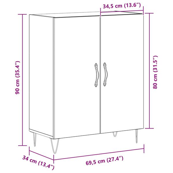 vidaXL Μπουφές Μαύρη δρυς 69.5 x 34 x 90 εκ. Επεξεργασμένο ξύλο