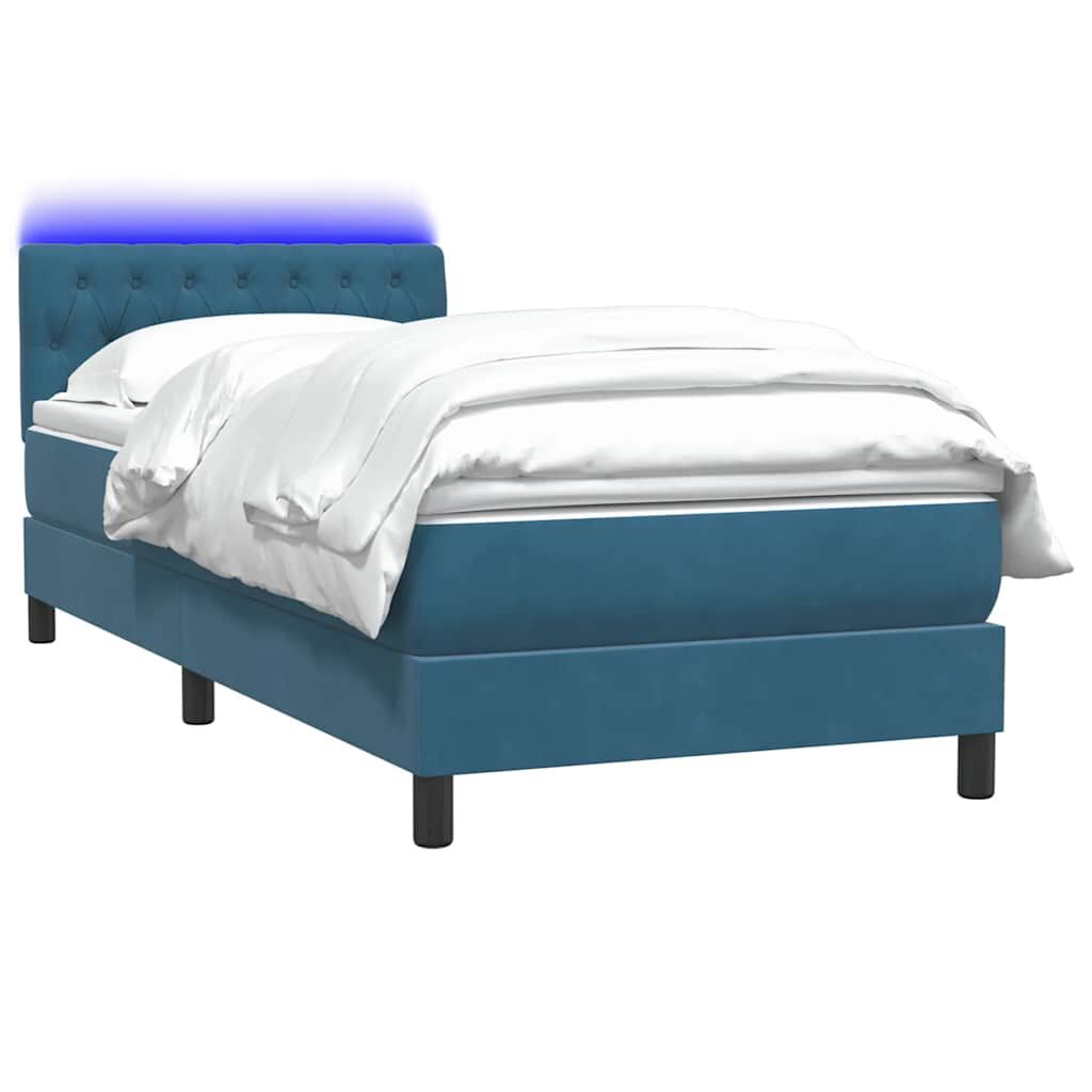 vidaXL Box Spring κρεβάτι με στρώμα σκούρο μπλε 80x210 εκ. Βελούδινο