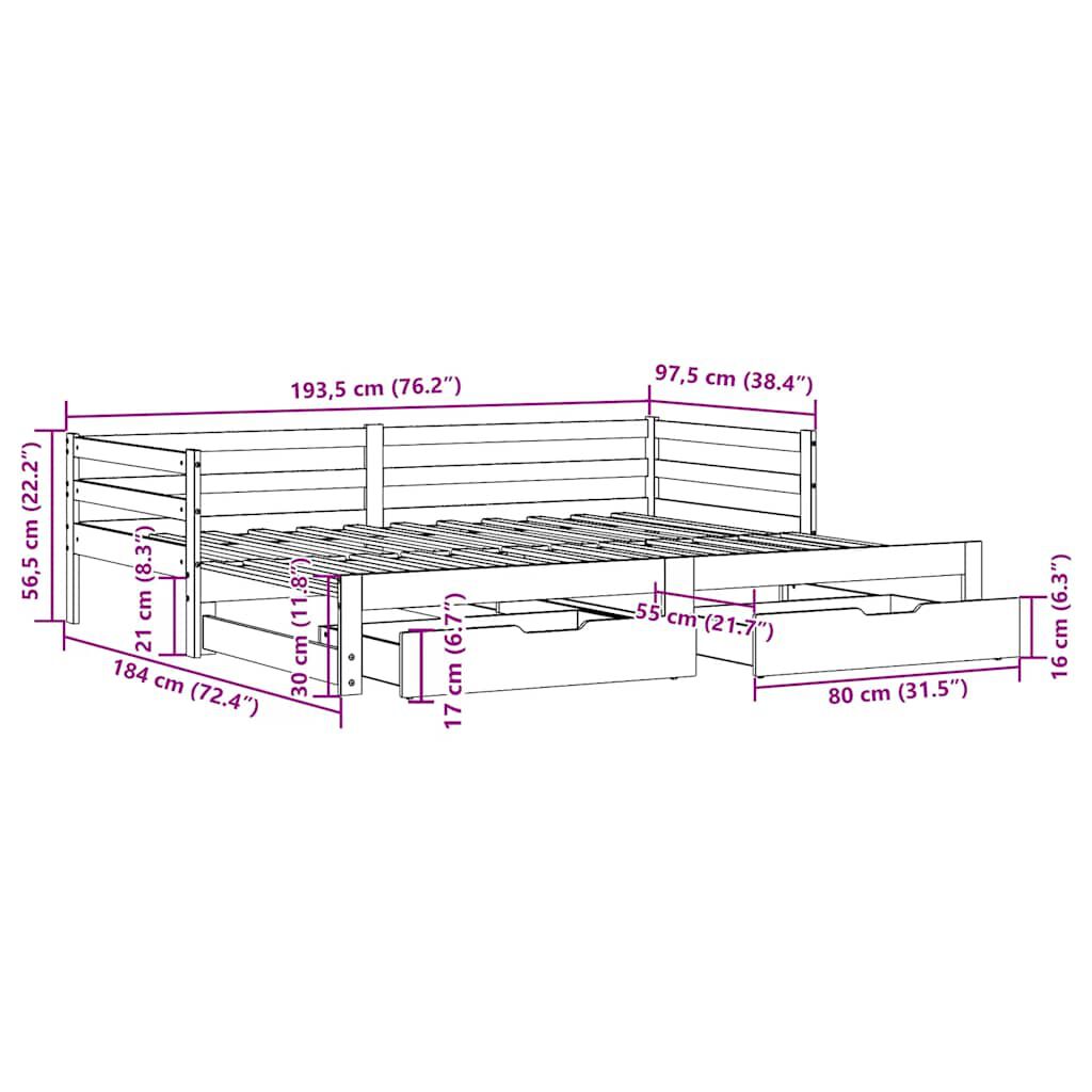 vidaXL Καναπές Κρεβάτι Συρόμενος Χωρίς Στρώμα 90x190 εκ. & Συρτάρια