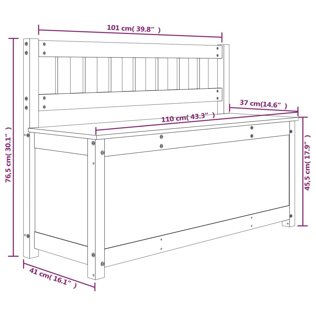 vidaXL Πάγκος Μαύρος 110 x 41 x 76,5 εκ. από Μασίφ Ξύλο Πεύκου