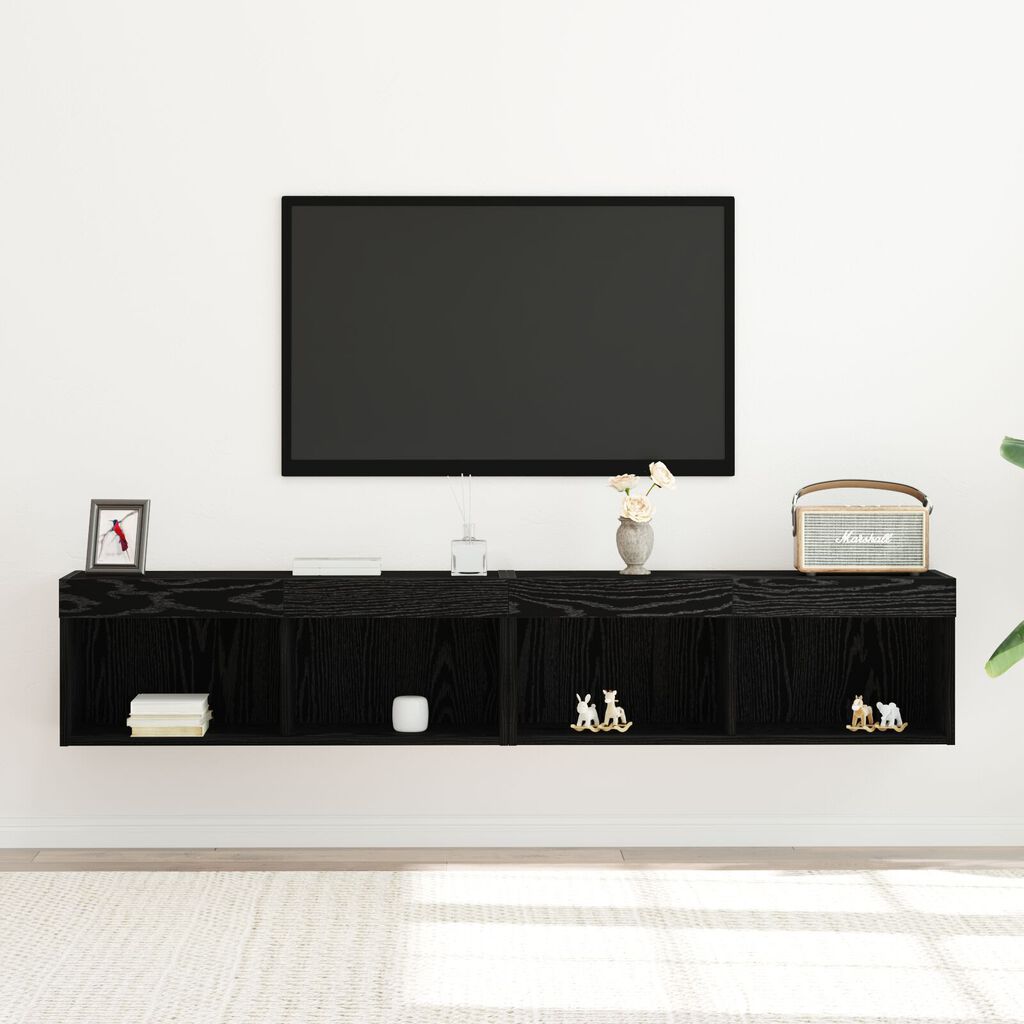 vidaXL Κάγκελα Τηλεόρασης με LED Φώτα 2 τμχ Μαύρη Δρυς 80x30x30 εκ