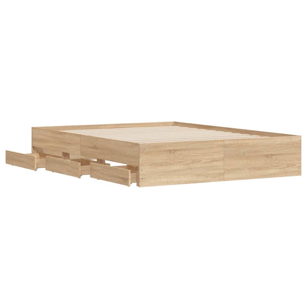 vidaXL Πλαίσιο Κρεβατιού με συρτάρια Sonoma Δρυς 140x190εκ. Επεξ. Ξύλο