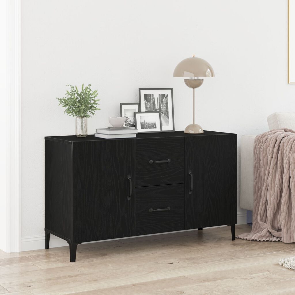 vidaXL Μαύρος Δρύινος Μπουφές - 100 x 36 x 60 εκ - Κατασκευασμένος από Μηχανικά Ξύλα