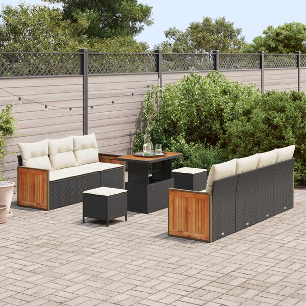 vidaXL Σετ Καναπέ Κήπου 10 pcs Μαύρο και κρεμ 90 x 55 x 71 cm
